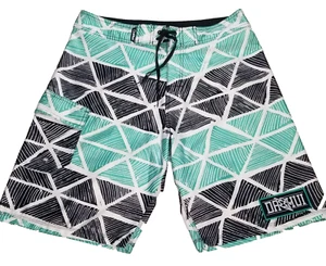 Da Hui Board Shorts Men's 32 Green Black Geometric Drawstring Pockets Swim Surf - Picture 1 of 11