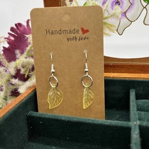 Yellow Leaf Dangle Earrings Hand Made #106 - Picture 1 of 3