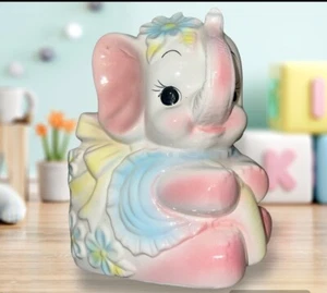 Elefante de cerámica kitsch de colección con biberón jardinera pasteles* defecto - Imagen 1 de 5