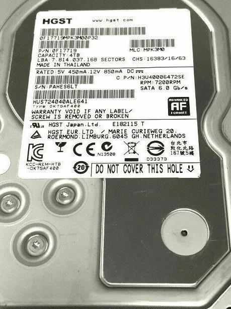 Hitachi Ultrastar 4TB 7.2KRPM 6G SAS LFF 3.5" Hard Drive HUS724040ALS641 0B26930 - Image 1 of 1