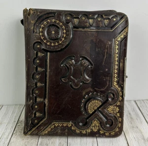 Antique Photo Album Eastlake Victorian Miniature Embossed Gilt Tooled Leather 8" - Picture 1 of 13