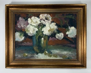 Abstract Still Life Floral Oil Painting Moody Expressionist Style 19”x16” - Picture 1 of 7