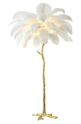 Luxury Palm Tree Floor Lamp – White Feathers, Gold Base (Glam Décor) - Image 1 of 4