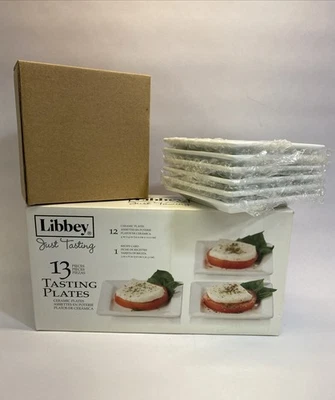 12pc Libbey APPETIZERS TASTING PLATES White Ceramic Square 4" X 4" Open Box! New - Image 1 of 4