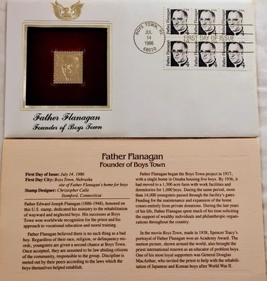 Postal Comm Soc Gold Repl Stamp, 1st Day Issue "Father Flanagan", Jul 14, 1986 - Image 1 of 3