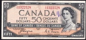 Canada 1954 $50 Fifty Dollar Devils Face Banknote Coyne - Towers A/H 1322528 - Picture 1 of 2