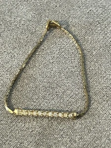 Christian Dior Logo Chain Bracelet Vintage Gold tone Rhinestone Women 7.5” -#719 - Picture 1 of 7