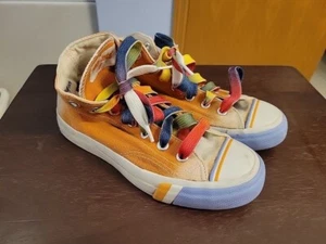 Women's Pro-Keds High Top Sneakers Size 7M - Orange Canvas with Multicolor Laces - Picture 1 of 8