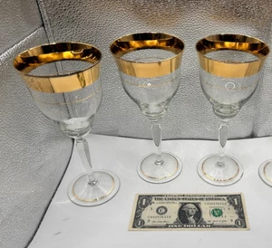 Set of 3- Vintage Dorothy Thorpe Golden Band Wine Glass Water Goblet 7 7/8" Tall - Picture 1 of 6