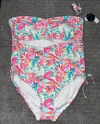 Traje de baño de una pieza estampado tropical pastel Oasis $64 DECREE con recorte ¡NUEVO CON ETIQUETAS! Talla XXL Foto 1 de 2