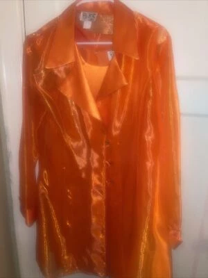 Vintage 1980s 3K Fashion Sheer Orange Jacket W/ Rayon Dress Set L USA - Image 1 of 4