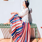 Ladies Gradient Rainbow Striped Skirt Maxi Beach Dress Pleated Big Swing Summer