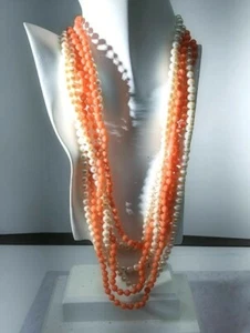 Endless Necklace Set: White Freshwater Pearls 80" & Pink Coral Beads 82"  - Picture 1 of 2