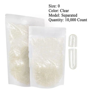 10,000 Count Empty Gelatin Capsules Size 0 Clear Kosher Separated - Picture 1 of 7