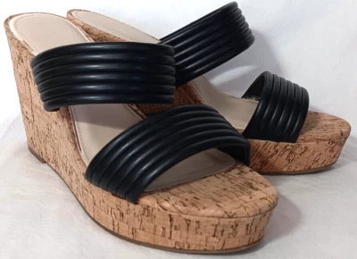 Kenneth Cole New York Women's Cailyn  Black Cork Wedge Sandals Size 9.5 M NEW - Image 1 of 4