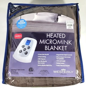 Westerly Queen Size Electric Heated Blanket with Dual Controllers, Brown - Picture 1 of 10