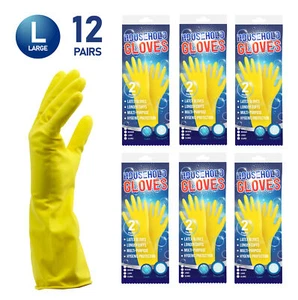GUANTES DE LAVADO GRANDES 12 PARES DE GOMA AMARILLA HOGAR LIMPIO IMPERMEABLE - Imagen 1 de 4