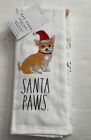 NWT Rae Dunn Corgi Dog Santa Paws 3 pack Christmas Kitchen Towel Set