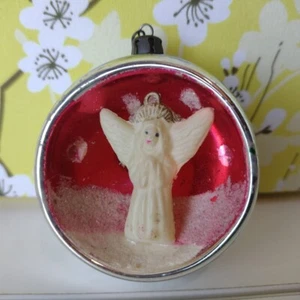 Vintage 40s/50s Mercury Glass Concave Diorama Christmas Tree Bauble Angel Fairy - Picture 1 of 12