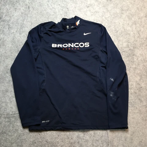 Nike Denver Broncos Thermal Shirt Mens Large Blue Mock Neck Dri Fit NFL On Field Cover
