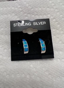 NEW 925 Sterling Silver Blue Opal Earrings - Picture 1 of 9