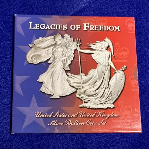 2003 Legacies of Freedom U.S. & U.K. Silver Bullion Set **2 Oz .999 Silver!!!** Cover