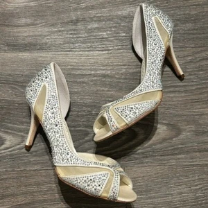 Benjamin Adams 'Catherine' Ivory Duchesse Silk Wedding Shoes Heels SZ 7 UK 37.5 - Picture 1 of 10