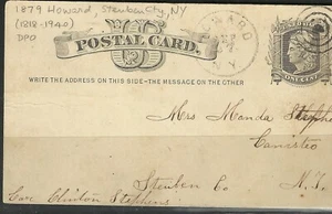 New York Geschichte: 1879 Howard, Steuben Cty. (1818-1940) DPO PC nach Canisteo, Steuben Ct - Bild 1 von 2