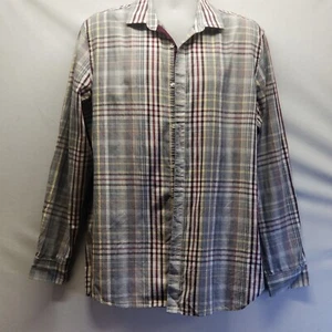 Men’s Alfani Slim Fit Red Yellow Gray Plaid Button Down Dress Shirt Large - Picture 1 of 7