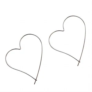 Earrings Handmade 925 Sterling Silver Hoop Wire Open Hoops Threader Heart Shape - Picture 1 of 7