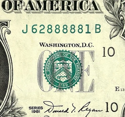 62888881 - Fancy Five In A Row - GEM 1981 $1 Bill Federal Reserve Note - Image 1 of 3