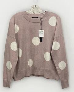 T Tahari Mauve Polka Dot Long Sleeve Pullover Sweater NWT Women’s Size Medium - Picture 1 of 11