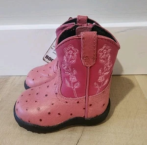 ROPER COWBOYSTIEFEL KLEINKIND GRÖSSE 2 ROSA BLUMENSTICH LEDER BABY WESTERN MÄDCHEN  - Bild 1 von 9