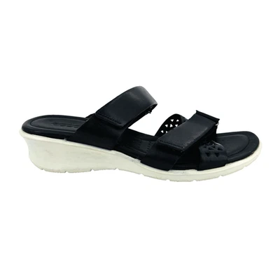 女士 6 37 Ecco Felicia 黑色皮革可调节绑带舒适凉鞋 — 第 1/4 张图片