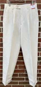 NWT LOUIS RAPHAEL MEN'S FINE LINEN VISCOSE PANTS PLEATED CUFFED BEIGE 30 x 30 - Picture 1 of 6