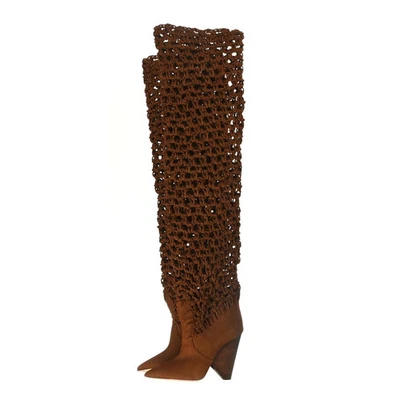 ¡NUEVO! SAINT LAURENT Mujer Talla 7 EU37 Marrón Gamuza Cuero Crochet Botas Soho Niki Foto 1 de 4