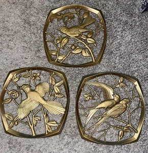 Vintage Syroco Bird Wall Plaques Set of 3 – Gold Ornamental Mid Century Wall Art - Picture 1 of 12