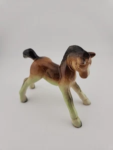 FOAL FIGURINE STANDING HORSE Ceramic Porcelain Brown Black Green 3x3.5" - Picture 1 of 5