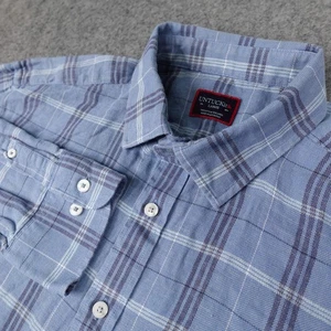 UNTUCKit Shirt Mens Large Blue Plaid Linen Blend Long Sleeve Button Up Garzon - Picture 1 of 13