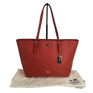 Coach Turnlock Tote Crossgrain Leather Large Shoulder Bag Burnt Orange 57450 - Picture 1 of 16