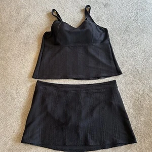 Lands’ End Black Vertical Ribbed 2-Piece Separates Women’s 22W - Picture 1 of 18