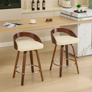 Set of 2 Swivel Bar Stools 25“Counter Height w/Soft Cushion Seat Wood Bar Chairs - Picture 1 of 16