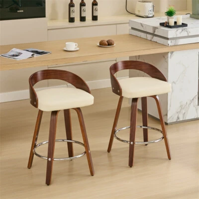 Set of 2 Swivel Bar Stools 25“Counter Height w/Soft Cushion Seat Wood Bar Chairs - Image 1 of 4