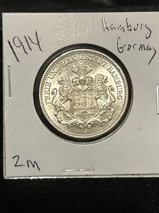 1914 J German States Hamburg 1914 2 Mark Brilliant Uncirculated Gem !!!! - Picture 1 of 9