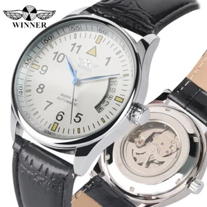 Men's WINNER Automatic Mechanical Wrist Watch Leather Band Date Display reloj - Picture 1 of 8