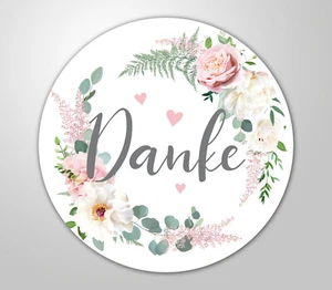 48x hochwertige Etiketten "Danke" rund hohe Klebekraft 4cm Aufkleber floral - Bild 1 von 2