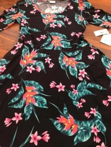 Lularoe Damen Nicole Kleid schwarz tropisch Blumen Hawaii XL 18/20 16/18 Einhorn 🦄 - Bild 1 von 11