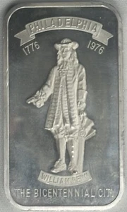 1776 MADISON MINT 1 oz .999 Silver WILLIAM PENN PHILADELPHIA BICENTENNIAL CITY - Picture 1 of 2