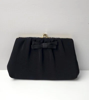 Bolso sin asas vintage Harry Levine HL EE. UU. negro tono dorado broche lazo bolso de noche Foto 1 de 4