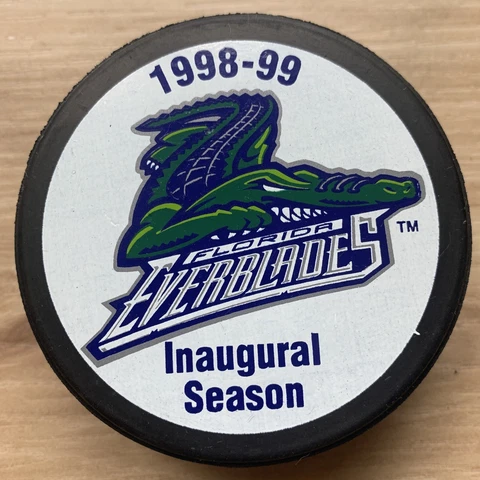 FLORIDA EVERBLADES ECHL HOCKEY PUCK 1998-99 INAUGURAL SEASON White Logo Reverse Cover